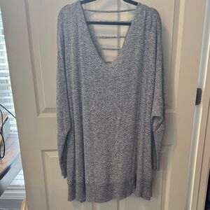 Gray V-Neck Sweater with Ladder Back